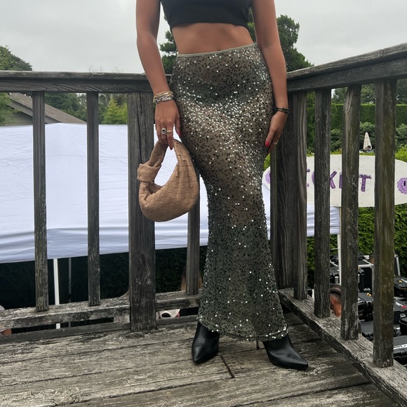Love Me Harder Sequin Maxi Skirt - Olive Dusk - Picture 9 of 9